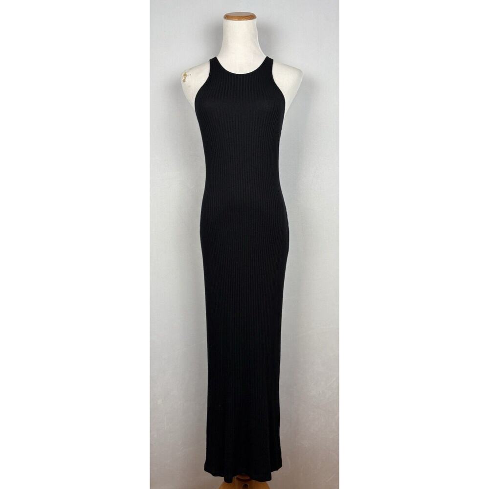 Reformation Maje Ribbed Maxi Dress S Black Sleeveless Bodycon Stretch Minimalist